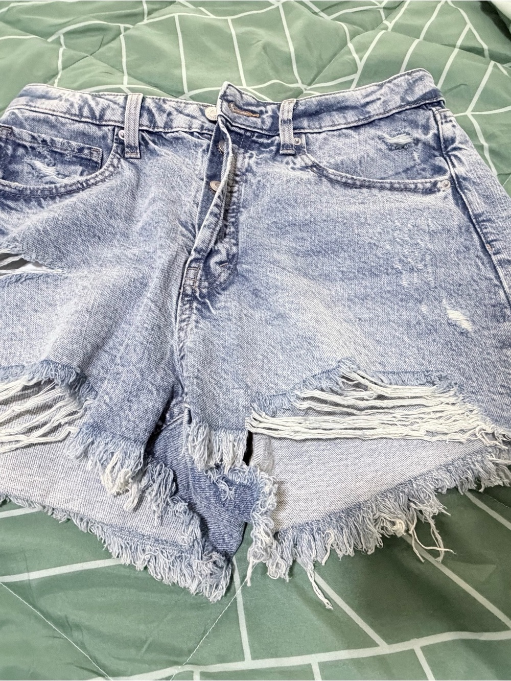 wild fable Light Blue Distressed High-Rise Denim Shorts